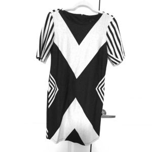 Black and white progressions dress.